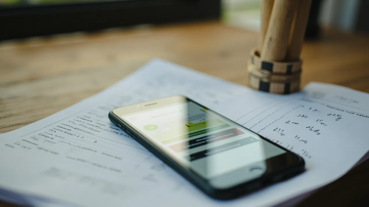 Phone on a desk beside printed fantasy team sheets