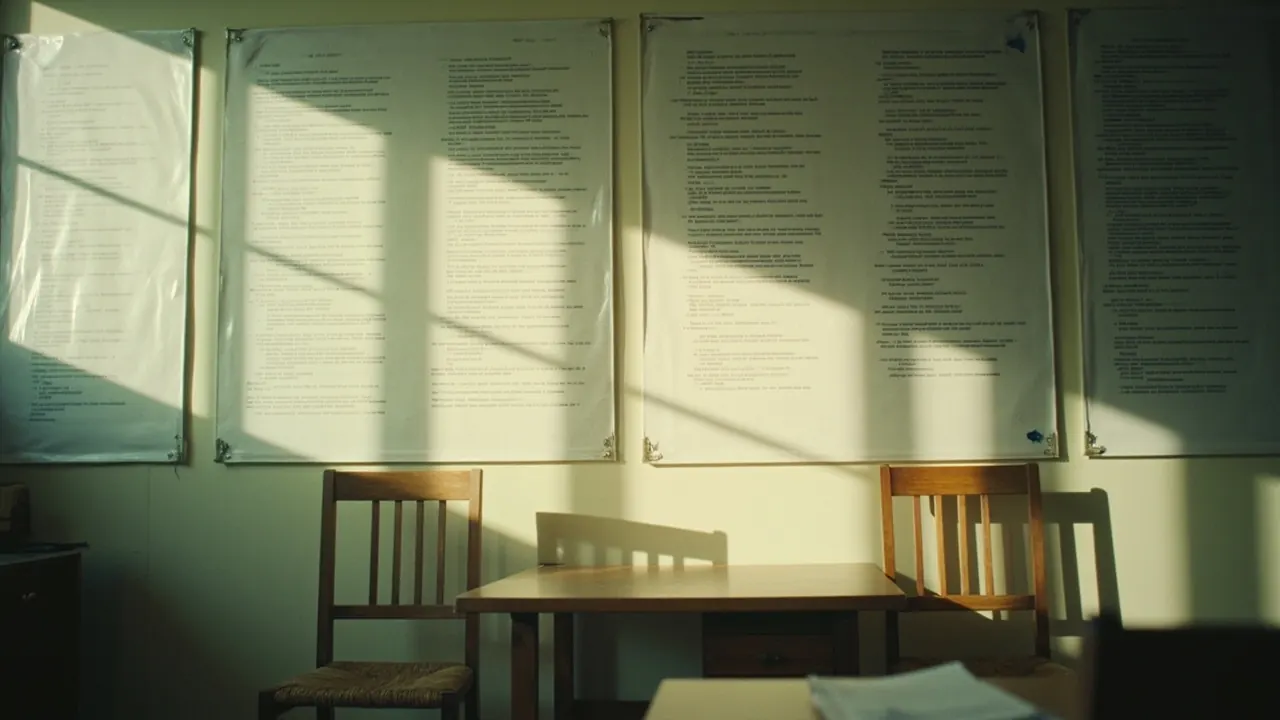 Wall of framed editorial guidelines in a quiet cricket newsroom
