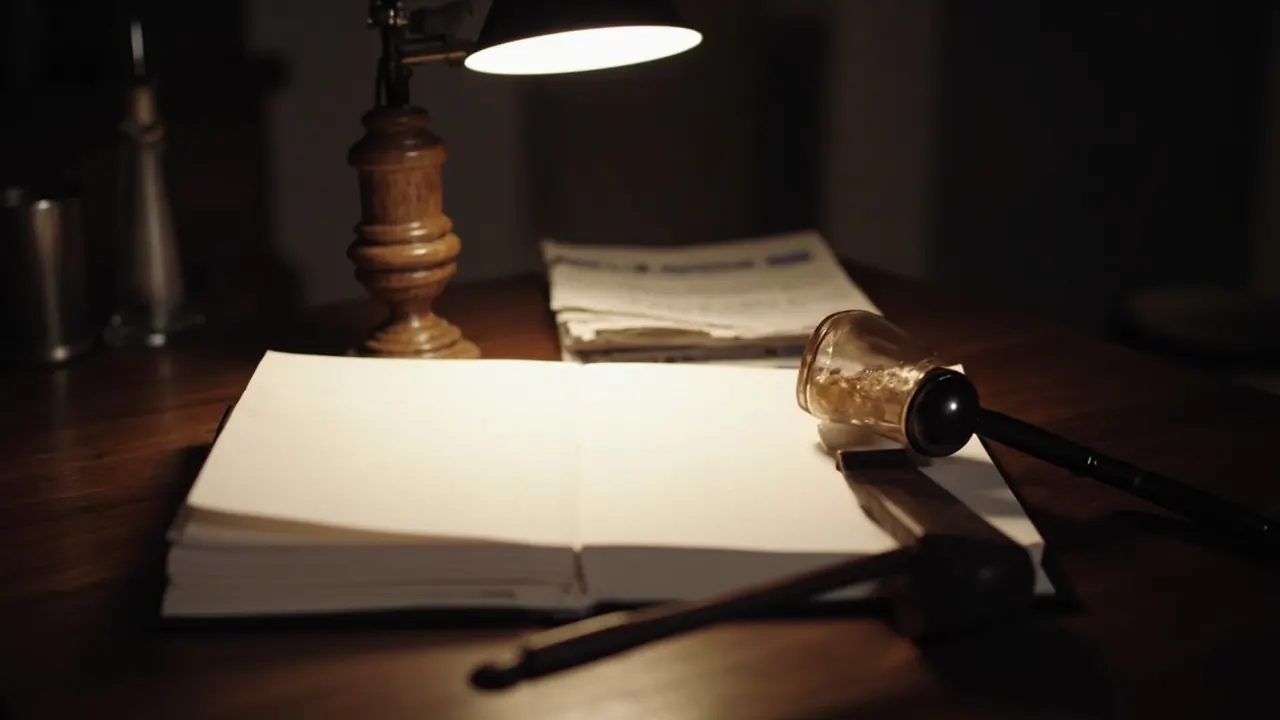 Closed legal ledger beside a wooden gavel on a polished desk