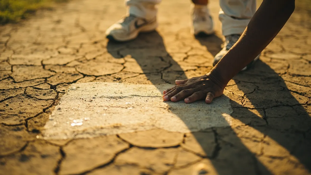 Groundskeeper examining the dry Chepauk-style spin-friendly pitch