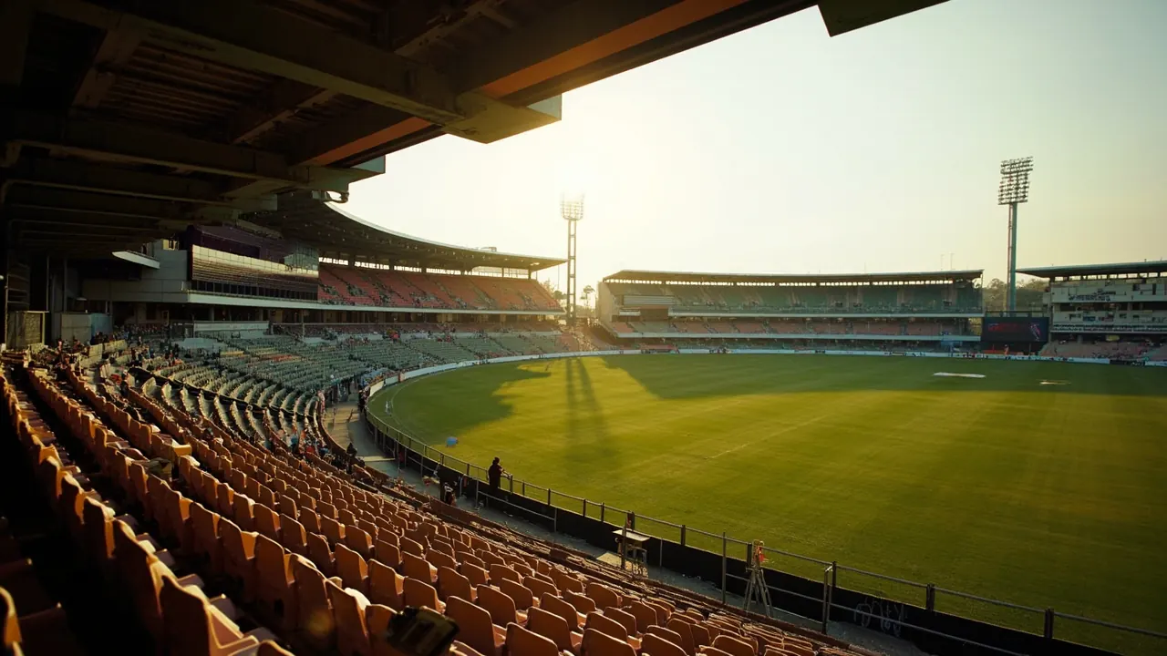 Wankhede-style stadium from the lower-tier media box
