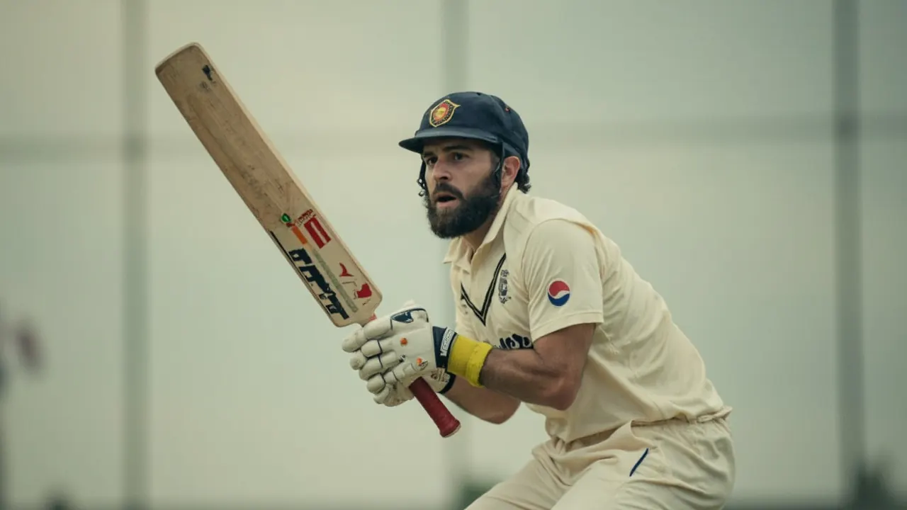 Cricket all-rounder in batting stance during a net session