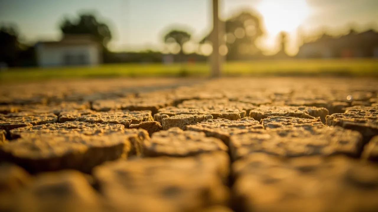 Spin-friendly dry pitch surface close-up at twilight