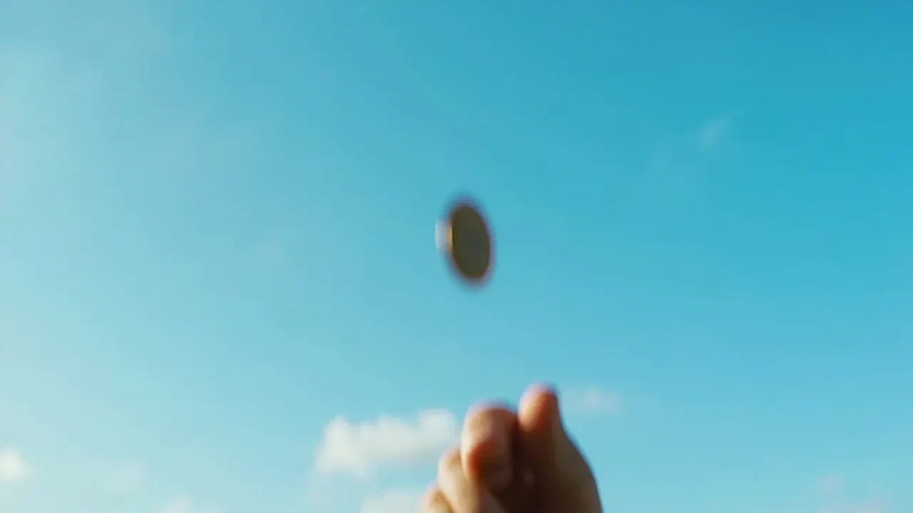 Coin mid-air during a cricket toss under daylight